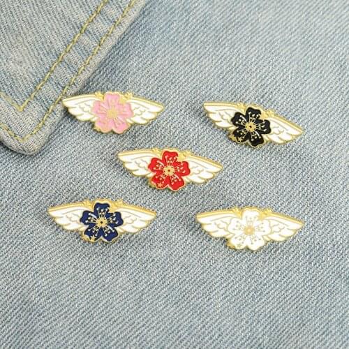 Cartoon Sweet Plants Flowers Pistils Enamel Brooches Wings Cherry Blossom Alloy Pins Badges Clothes Bags Cute Jewelry Women Gift