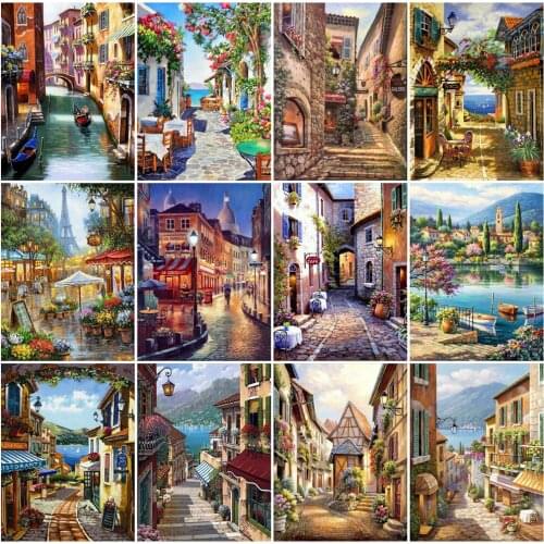 EverShine Diamond Mosaic Landscape Picture Rhinestones Diamond Painting Full Square Street Cross Stitch Handicraft Hobby Gift