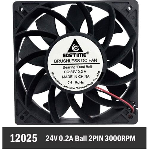 Gdstime 120mmx120mmx25mm DC 24V 0.2A High Pressure Double Fan Blades 12CM Axial Fan PC Computer Case Cooling Fan 3000RPM