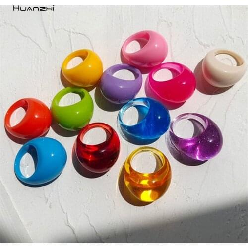 HUANZHI 2021 New Colorful Clear Resin Oval Rings Acrylic Water Droplets Shape for Women Girls Travel Summer Jewelry