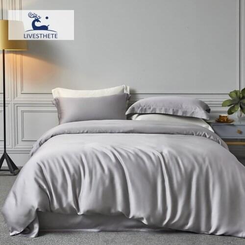 Liv-Esthete 100% Natural Silk Noble Gray Bedding Set Duvet Cover Flat Sheet Home Decor Luxury Double Queen King Bed Linen Set