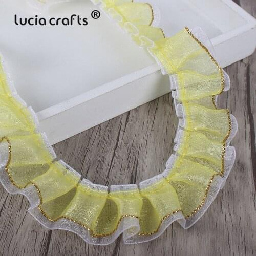 Lucia Crafts 5 /8yards 25mm Chiffon DIY Sewing Garment Dress Lace Trim Pleated Ribbon For Wedding Accessories X0406