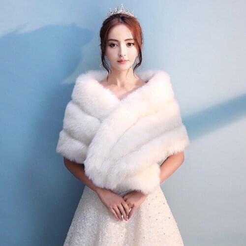 Fashion Pink Ivory Wedding Women Stole Faux Fur Bridal Shawl Jacket