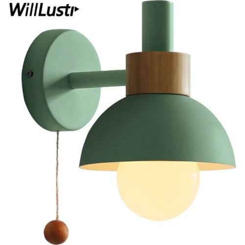 Macaron Torch Wall Lamp Iron Wood Sconce Hotel Restaurant Porch Corridor Bedside Vanity Light Nordic Pink Green Yellow Lighting