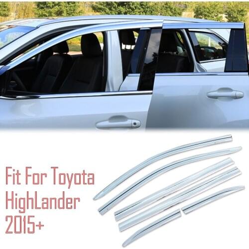 Brand New 1 Set Chrome Side Rain Guard Deflectors Vent Sun Shade Window Visors For Toyota Highlander 2015-2018