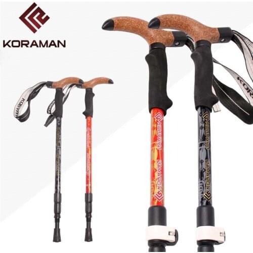 NEW Outdoor carbon super light sticks hiking old man cane telescopic sticks inside and outside lock T handle Cork walking stick