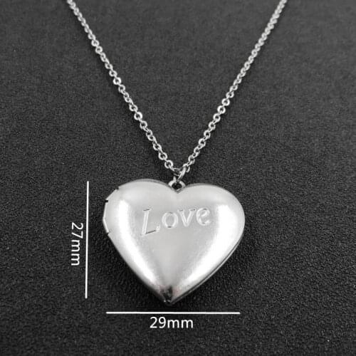 Stainless Steel Can Open Love Heart Logo Frame Perfume Pendant Necklace Women Lovers Jewelry Accessories