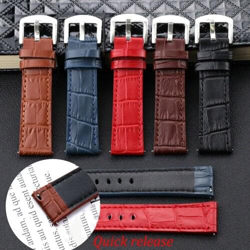 Quick Release Genuine Leather Watch Band 18mm 20mm 22mm 24mm Watch Strap Silver Buckle Watchband High Quality Belt Bracelet