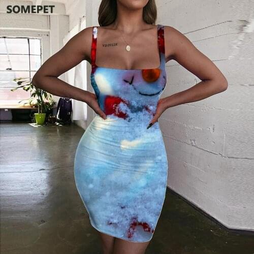SOMEPET Christmas Dresses Women Snowman Sundress Star Bodycon Dress Novel Vestido Sexy Womens Clothing Mini Evening New Beach