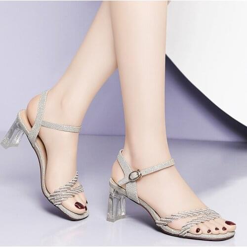 Women High Heels Ankle Strap Buckle Sandals Ladies New Summer Party Dress Golden Shoes