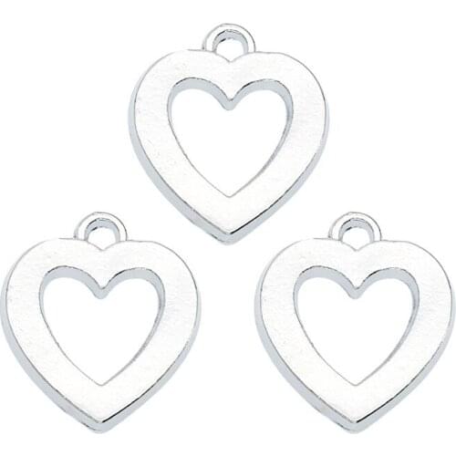 Silver Hollow Simple Heart Love Pendant Charms DIY Accessories For Handmade Women Jewelry Necklace Bracelets