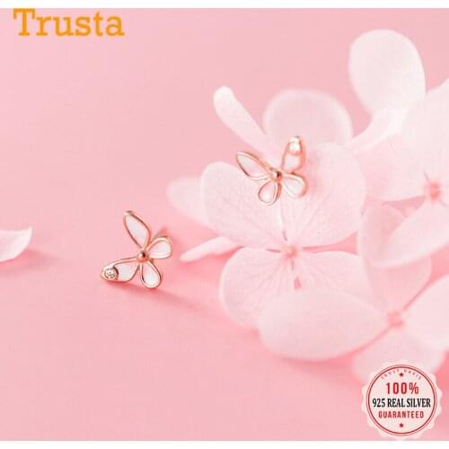 TrustDavis Real 925 Sterling Silver Fashion Sweet Insect Butterfly Glaze CZ Stud Earrings For Women Girls Jewelry Gift DB1271
