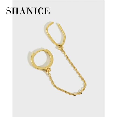 SHANICE 925 Sterling Silver No Pierced Ear Clip Cuff Wrap Earrings INS geometric square circle chain tassel Non-piercing Clip