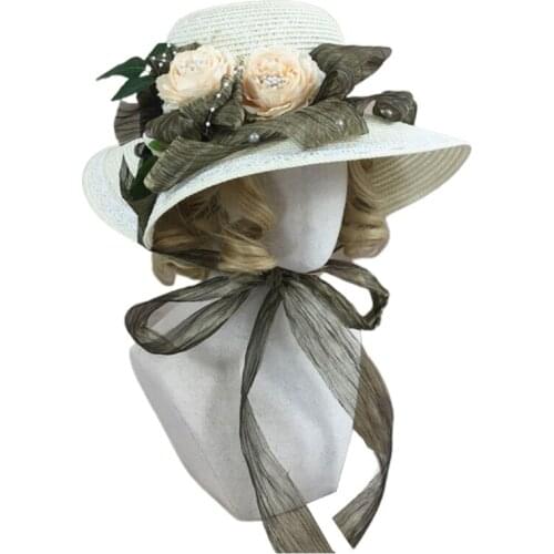 Princess Sweet Lolita Hat Sweet Cute Lace Straw Big Wide Brim Cap Head Accessory for Summer Face Sunscreen UV Protection D0LF