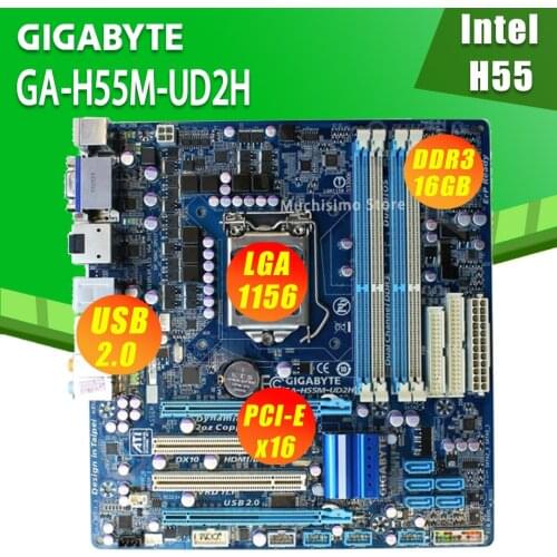Socket LGA 1156 GIGABYTE GA-H55M-UD2H Desktop Motherboard DDR3 Intel H55 i7 i5 i3 LGA 1156 Original used Mainboard GA-H55M-UD2H
