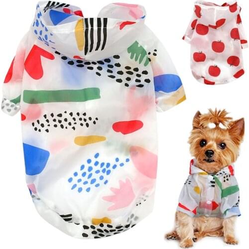 Dog Raincoat Sun-proof Clothing Summer Sun Protection Hoodie Small Dog Clothes Print Poncho For Small Medium Pets Puppy Cat
