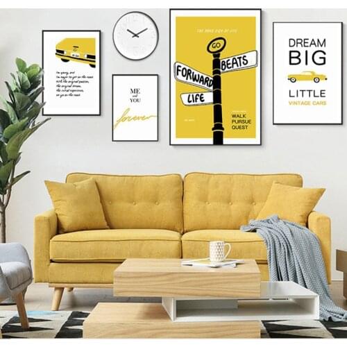 Modern Life Quotes Picture Home Decor Nordic Canvas Painting Wall Art Poster Cartoon Travel Tool Yellow Decor Print for Bedroom