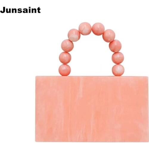 New Messenger Bag Women Beads Acrylic Evening Bag Women Marble Pink Wedding Party Prom Handbag Trendy Causal Chains Clutch Purse
