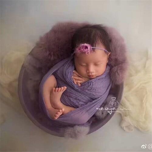 Vintage Wood Bowl Sturdy Wooden Bed Baby Posing Bowl Photography Props Newborn Rabbit Fur Natural Bunny Fur Basket Stuff