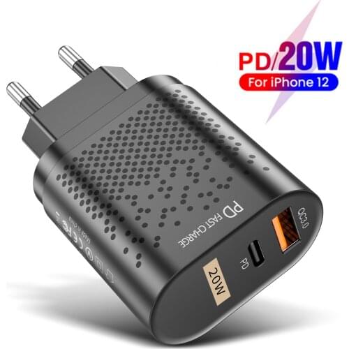 20W 3.0 QC Fast Charging PD Charger for Xiaomi IPhone Android Usb-a Type-C Dual Port Portable Charger Phone Charger