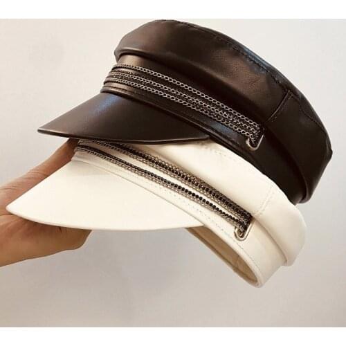 2019 New White Black PU Leather Women Fashion Newsboy Cap Bakerboy Cabbie Pageboy Visor Cap Ladies Beret Hat Adjustable 56-59cm