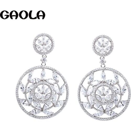 GAOLA Hot Sale Fashion Big Classic Rond Flower Dangle Earrings For Women Romantic Cubic Zirconia Earring GLE6658Y