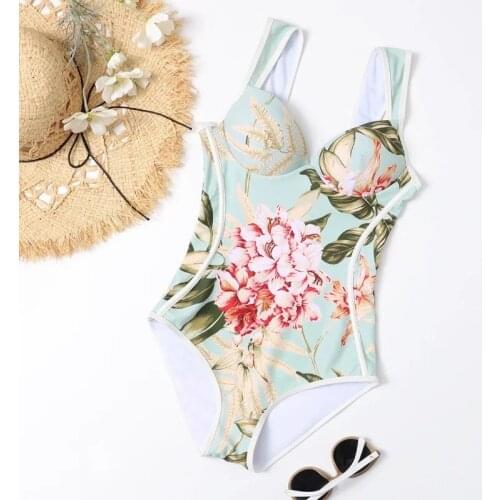 Girl Bathsuit Beachwear Swimming Suit Biquini Sexy One-piece Swimsuit 2021 New Women Flower Print Monokini Swimwear купальник