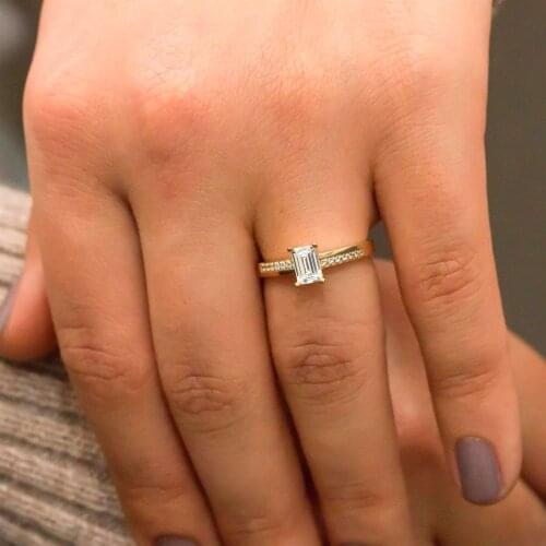 Gold Color Baget Zircon Cubic Zirconia Silver Women 'S Ring