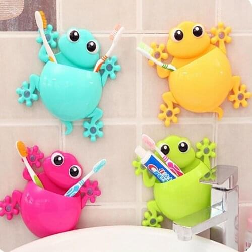 1PC Lovely Cartoon Gecko Model Toothbrush Toothpaste Holder Bathroom Sets 4 Suction Hooks Tooth Brush Container
