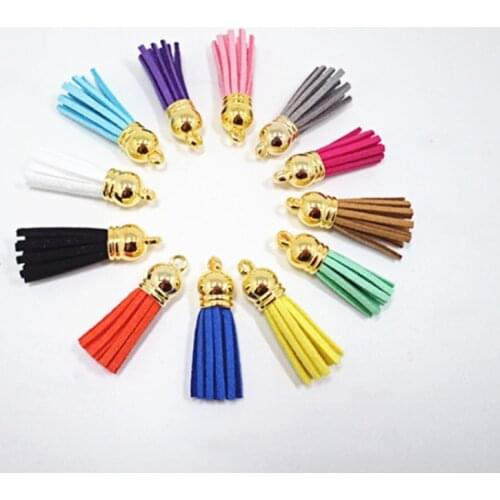 10pcs 38mm Golden Cap Leather Tassels Fringe Handmade DIY Straps Tassel Pendant Keychain Cellphone Jewelry Decoration