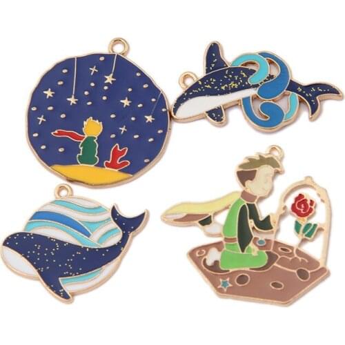 10Pcs/lot Cute Cartoons little Prince Whale Enamel Pendant Dangle Charms for Women Bracelet Earrings Necklace Jewelry Making