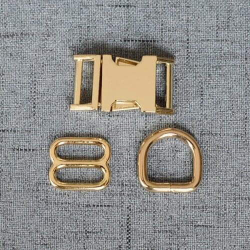 100 Sets 15mm 20mm 25mm Gold Heavy Metal Side Release Buckle D Ring Belt Slider For Pet Dog Collar Paracord Sewing Connect