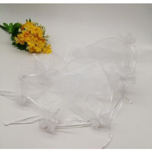 100Pcs White Organza Bags Jewelry Storage Display Packaging Bags For Business Wedding Christmas Gift Bag Drawstring Pouch 13Size