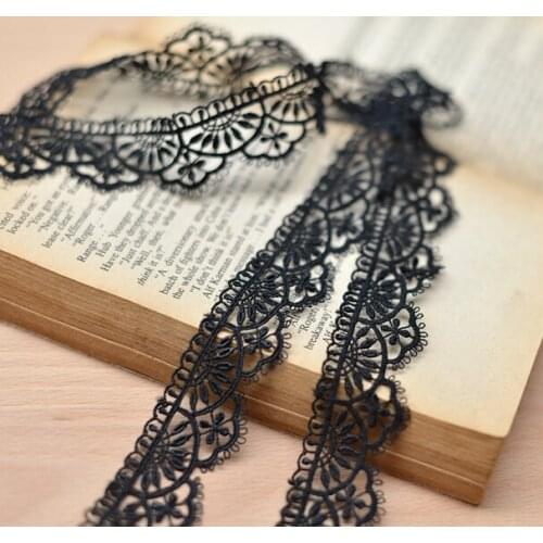 5 Yards 2.5cm White Black Flowers Wave Embroidery Lace Embroidered Water Soluble Lace Trim Fabric Ribbon