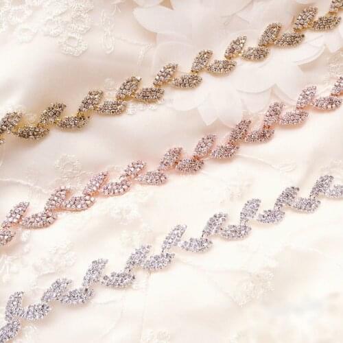 5Yards High Quality Crystal Rhinestone Cup Chain Leaf Gold Silver Rose Gold Base Rhinestone Trim Sew on Rhinestones DIY