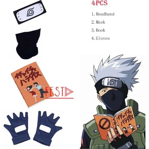 Anime Kakashi Hatake Gloves Hokage Cosplay Props Headband Gloves Books Anime Party Props Costume Accessories for Adults