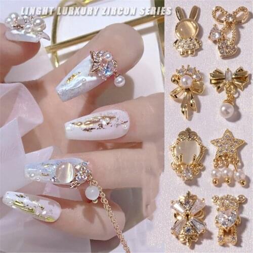 Shiny Nail Art Rhinestones Luxury 3D Pearl Butterfly Flower Bow Nail Chain Decorations Jewelry DIY Accessories Nail Salon