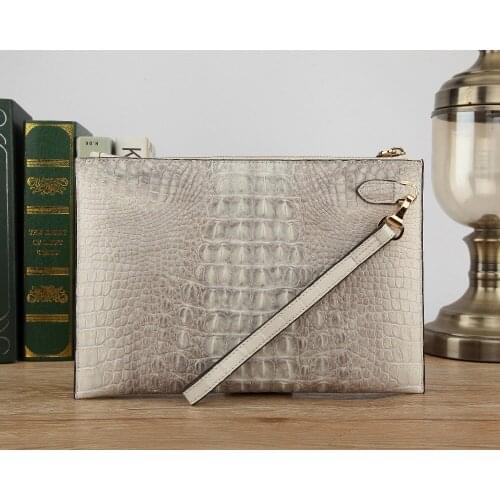 Real genuine crocodile head skin long size men wallet clutch with inner zipper coin pocket Himalaya white colors with handles