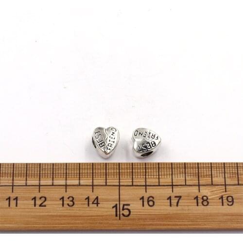 5pcs/Lot 12x12mm European Beads For Jewelry Making Antique Silver Color Heart-shaped Best Friend European Big Hole Beads Charm