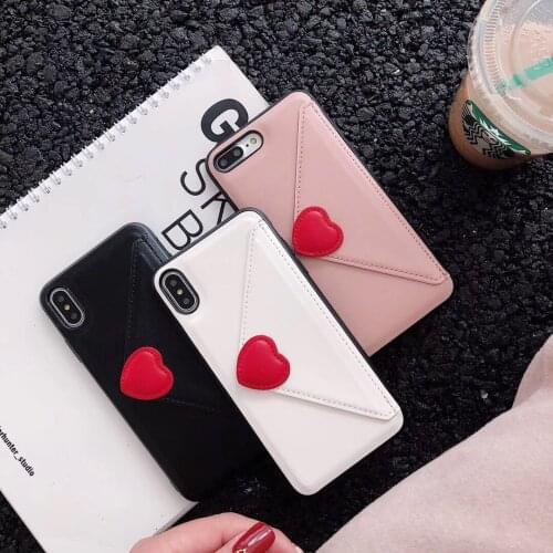 Hot Sale Love Heart Envelope Design Phone Case for iPhone 12 Leather Wallet Card Pocket & Stand Cover for iPhone 11/7/8/XS/X/Max