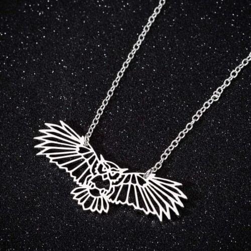 Hfarich Accesorios Mujer Unique Animal Jewelry Stainless Steel Origami Night Flying Open Wing Owl Necklaces