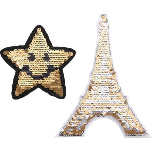 Change Color Sequins Patch Reversible Sew On Star Tower For Clothes DIY Clothing Coat C66