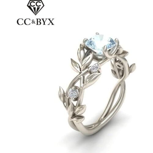 CC Olive Leaves Rings For Women Princess Diamant Cubic Zirconia Engagement Ring Creative Fashion Jewelry Anillos Mujer CC2003