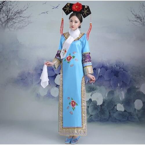 Chinese Qing Dynasty Royal Costume New Princess Costume With Headwear 8 color Chinese Ancient Dress Retail Manchu court dress