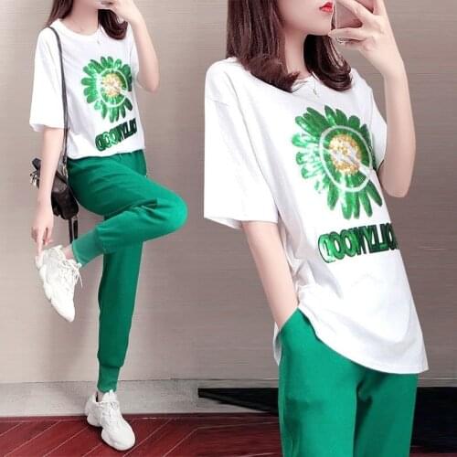 Suit fat sister was thin suit female summer Korean version loose plus fat XL shorts casual two-piece Harajuku style sports suit