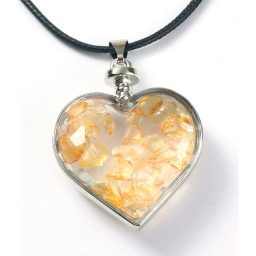Kraft-beads Elegant Style Silver Plated Love Heart Wish Bottle Natural Yellow Citrines Crystal Pendant For Anniversary