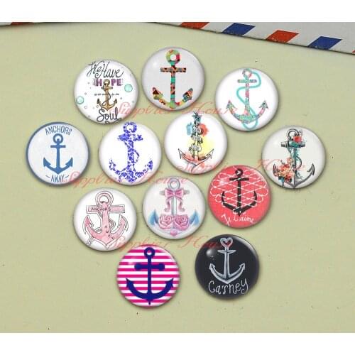 Handmade Round Anchor photo glass Cabochons, Jewelry Finding Cameo Pendant Settings, (F046-586)