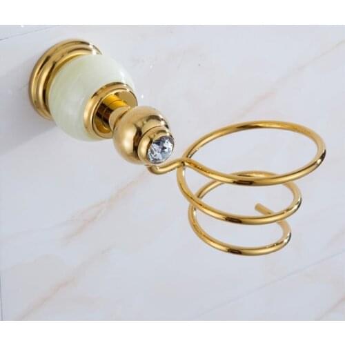 Brass Natural Jade Bathroom Hair Dryer Rack Bathroom Wall Hanging Gold European Style Rack Hanging Air Tube Frame