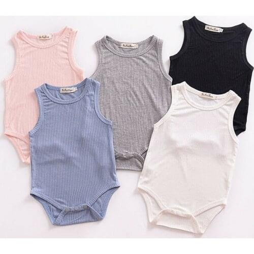2019 Brand New Newborn Toddler Infant Baby Girls Boys Cotton Sleeveless Romper Rib Jumpsuit Solid Wholesale Outfits Clothes
