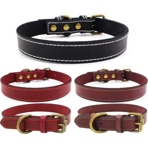 Genuine Leather Cat Collar Padded Pet Collar Small Medium Large Dog Pitbull Labrador Adjustable Puppy Neck Buckle Strap Belt